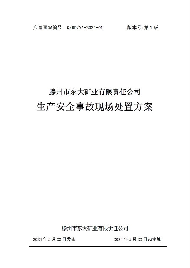 滕州市东大矿业有限责任公司安全生产事故应急预案